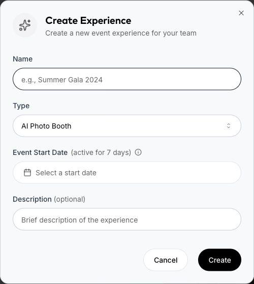 Create Experience form