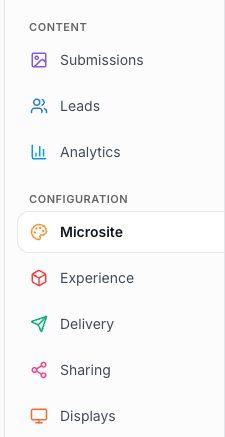 Experience navigation showing content and configuration tabs