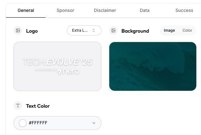 General settings for logo, background, and text color